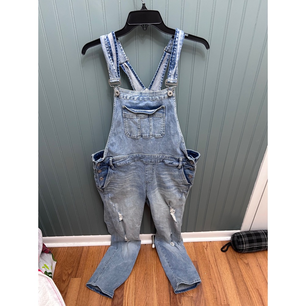 Torrid Denim Women Light Wash Distressed Bib Overalls Size 14 Relaxed Dungaree